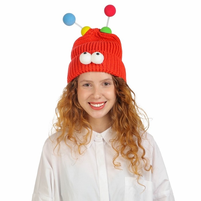 Карнавальная шапка  Карнавальная шапка "Глазастик" с рожками р-р 56-58, цвет красный