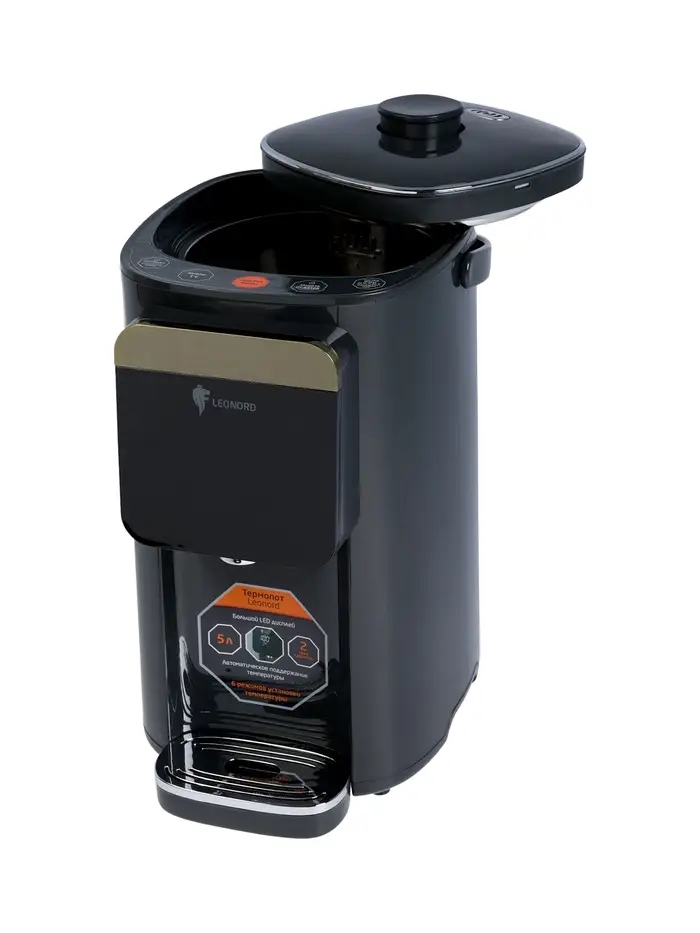 Термопот Leonord LE-1541, 1200 Вт, 5 л, регулировка t, сенсор, 8 режимов, черный Термопот Leonord LE-1541, 1200 Вт, 5 л, регулировка t, сенсор, 8 режимов, черный