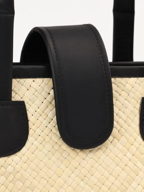 Сумка плетёная на застёжке из пандана, 35&times;12&times;40 см, бежево-чёрная