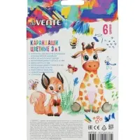Карандаши цветные акварельные 6 цветов, мини deVENTE Jumbo 3 в 1 супер мягкие, d=14.7 мм; L-110 мм с точилкой