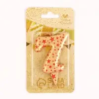 Свеча в торт &laquo;Саната&raquo;, цифра 7, золотая с красными звездами, 5.5 см