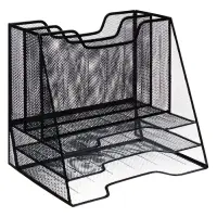 Лоток для бумаг металлическая сетка, 5 отделений, чёрный
