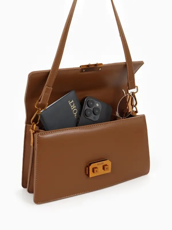 Сумка женская мессенджер TEXTURA на клапане, 26&times;8.5&times;14 см, светло-коричневая