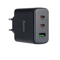 Переходник сетевого зарядного устройства на 2 Type-C PD65W + USB QC3.0 C160A  HOCO черное