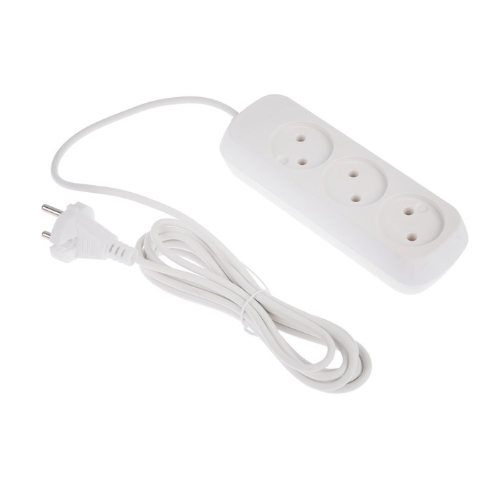 Удлинитель 3 розетки, 3 м, 10 А, 2200 Вт, ПВС 2х0.75 мм2, без з/к, белый Удлинитель 3 розетки, 3 м, 10 А, 2200 Вт, ПВС 2х0.75 мм2, без з/к, белый