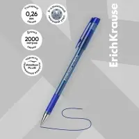 Ручка шариковая ErichKrause. ULTRA-30, синий стержень, игольчатый узел 0.7 мм, резиновый упор
