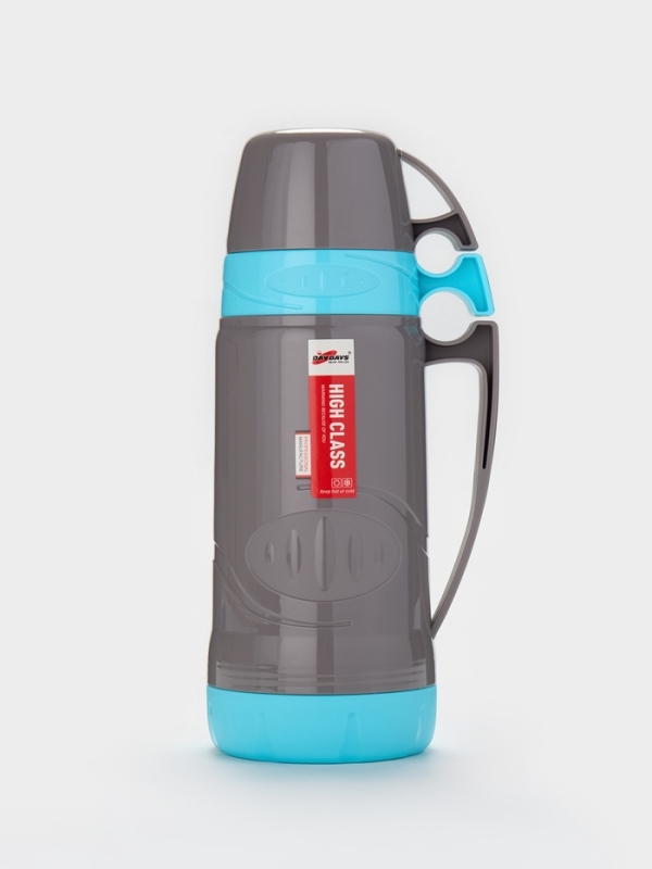 Термос 1 л, со стеклянной колбой, 11х31см, голубой