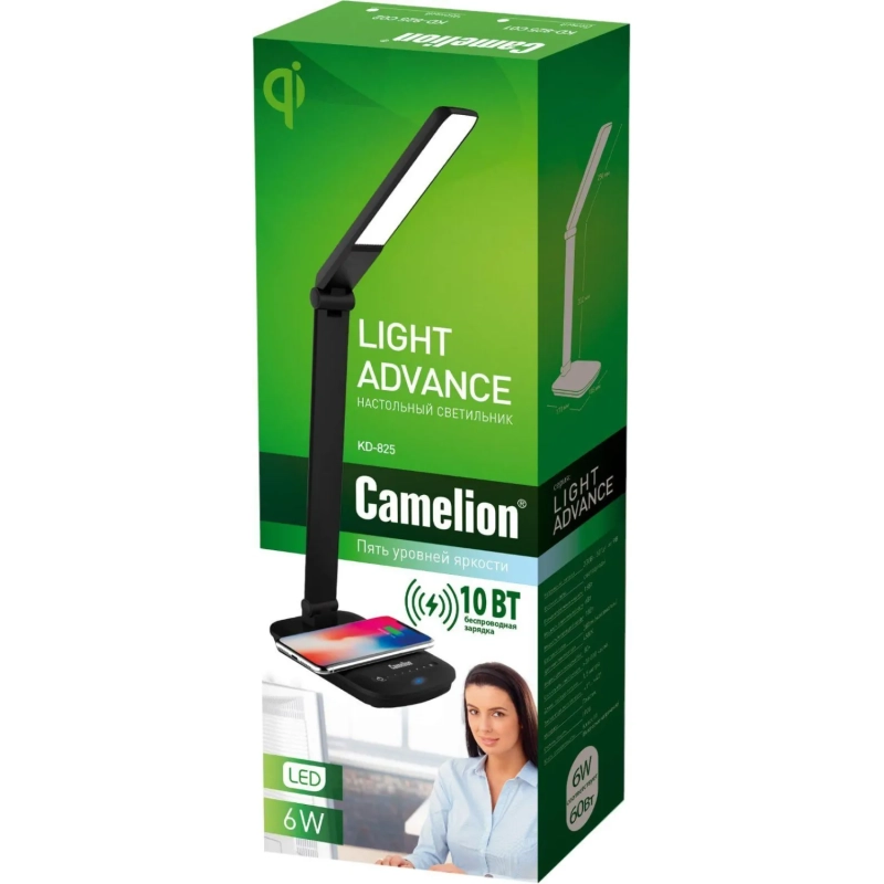Светильник Camelion KD-825 C02 черн, 16 Вт, LED, с беспроводной зарядкой