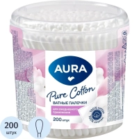Палочки ватные AURA стакан 200 шт./уп..