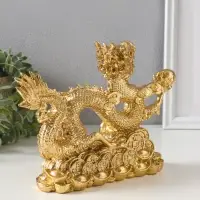 Нэцкэ полистоун "Дракон с шаром на монетах" золото 21х16,5х6 см