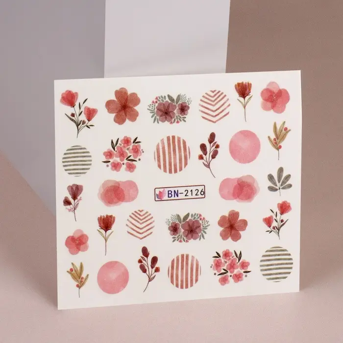 Слайдеры для ногтей «Цветочки и листочки», красные, розовые Слайдеры для ногтей «Цветочки и листочки», красные, розовые