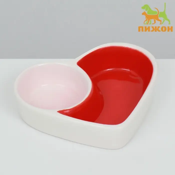 Миска для грызунов двойная &laquo;Сердце&raquo; 10&times;8.5&times;2.3 см, керамика