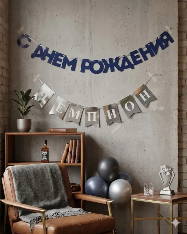 Гирлянда на ленте &laquo;С днём рождения, Чемпион&raquo;