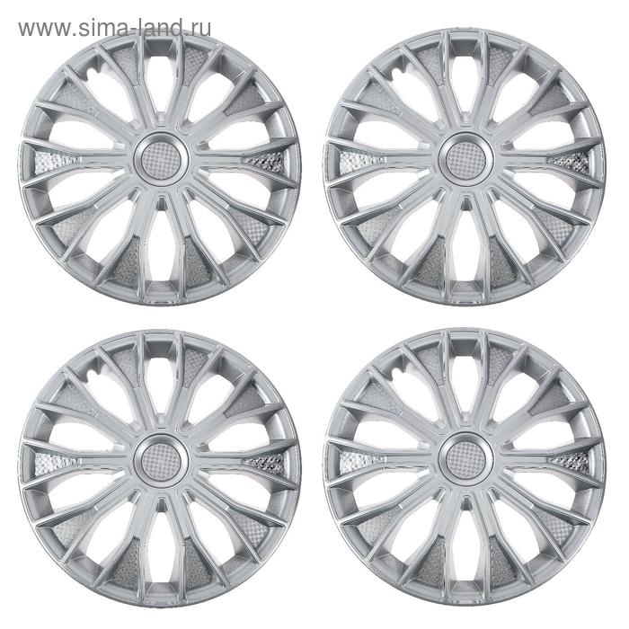Колпаки колесные R14 Колпаки колесные R14 "ВОЛТЕК", серебристый, карбон, набор 4 шт