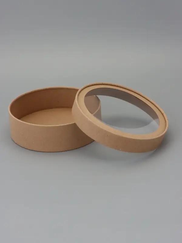 Коробка круглая подарочная завальцованная с окном, крафт, 18&times;6 см