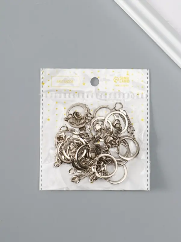 Основа для брелока, карабин металл с плоской цепочкой, серебро, набор 15 шт., 5.8&times;2.2 см