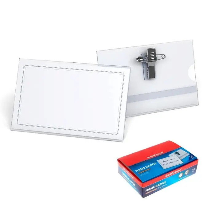 Бейдж горизонтальный 90×57 мм ErichKrause, пластик, с металлическим зажимом и булавкой