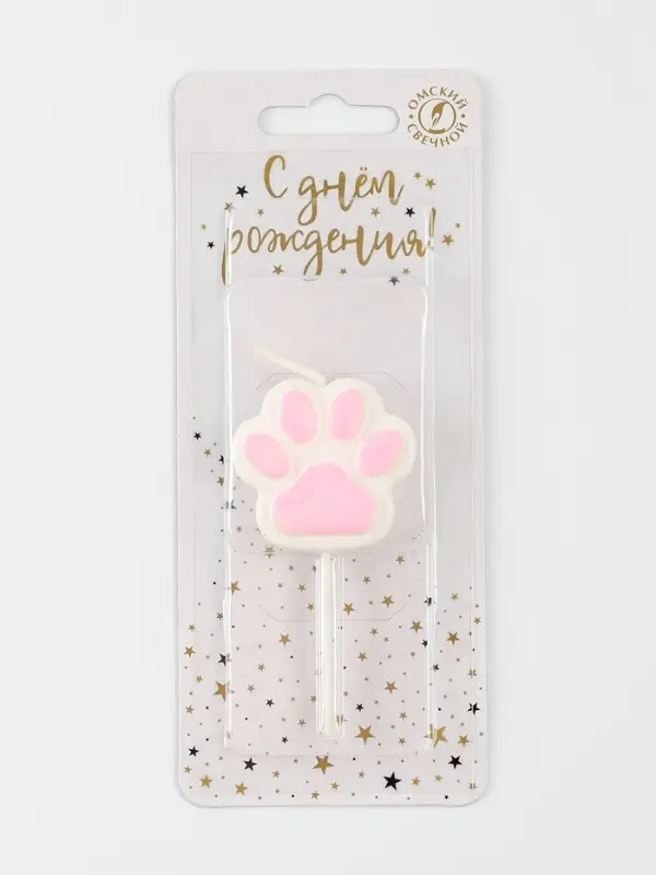 Свеча для торта на шпажке &laquo;Лапка - сквиш&raquo;, бело-розовая