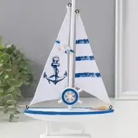 Сувенир дерево "Парусник с якорем на парусе" бело-синий 16,5х4,5х27,5 см