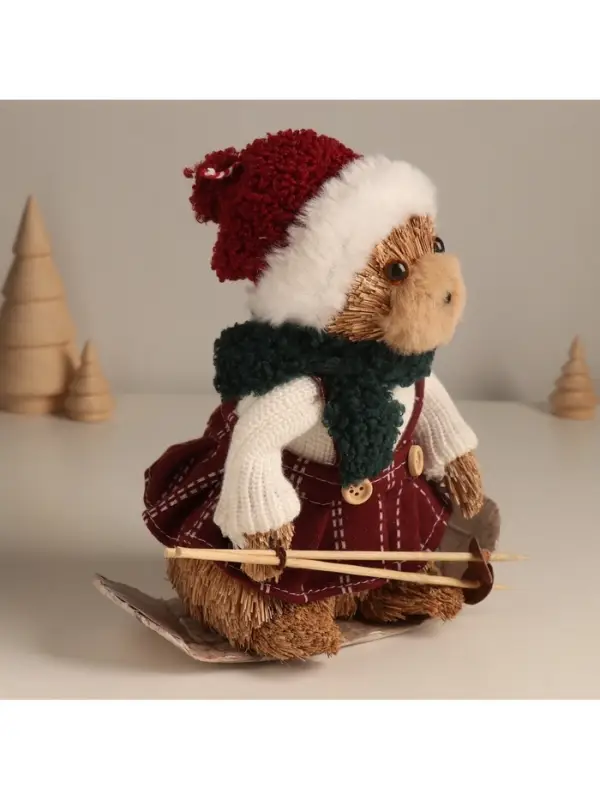 Фигурка новогодняя &laquo;Мишка в зимнем сарафане на лыжах&raquo;, 20&times;19&times;11.5 см