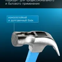 Молоток-гвоздодер ТУНДРА, боек с магнитом, фиберглассовая 2К рукоятка, 750 г