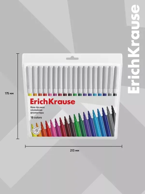 Фломастеры 18 цветов ErichKrause Basic, на водной основе, яркие цвета, вентилируемый колпачок