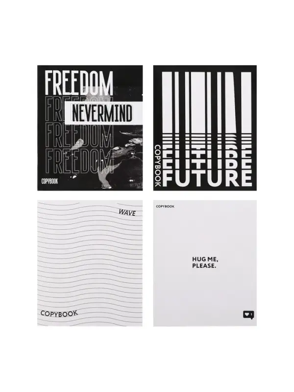 Набор тетрадей, 48 листов в клетку, Calligrata Black and White, серые листы, 4 штуки