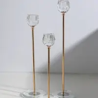 Подсвечник стекло, металл "Бутон-кристалл" d=2,2 см набор 3 шт h=23, 27,5 и 32,5 см