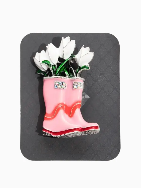 Брошь "Цветы Тюльпанов в Сапогах", цвет бело-розовый в серебре