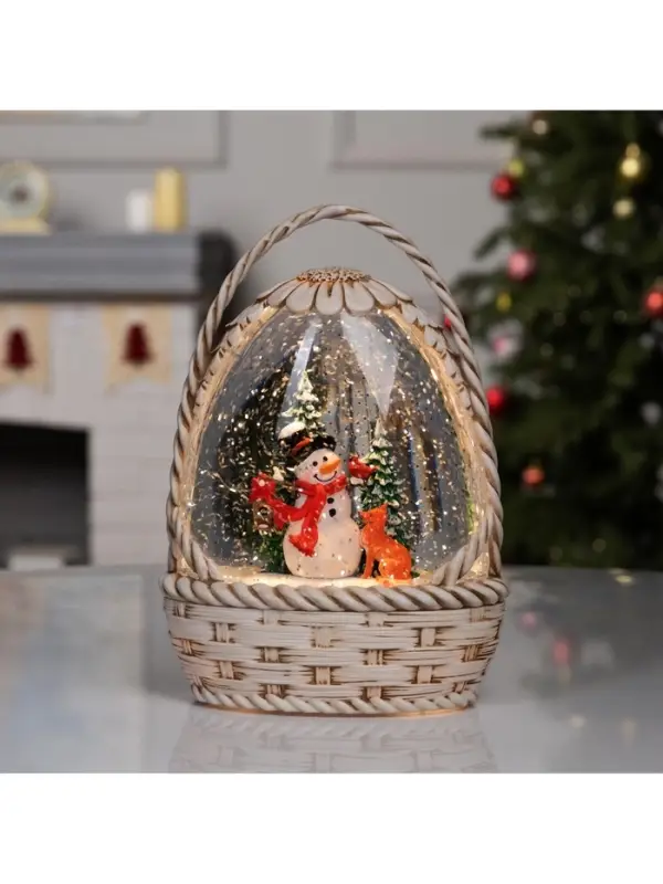 Светодиодная фигура &laquo;Снежная корзинка&raquo;, 20.3&times;15&times;9 см, музыка, от батареек ААх3, USB, свечение тёплое белое