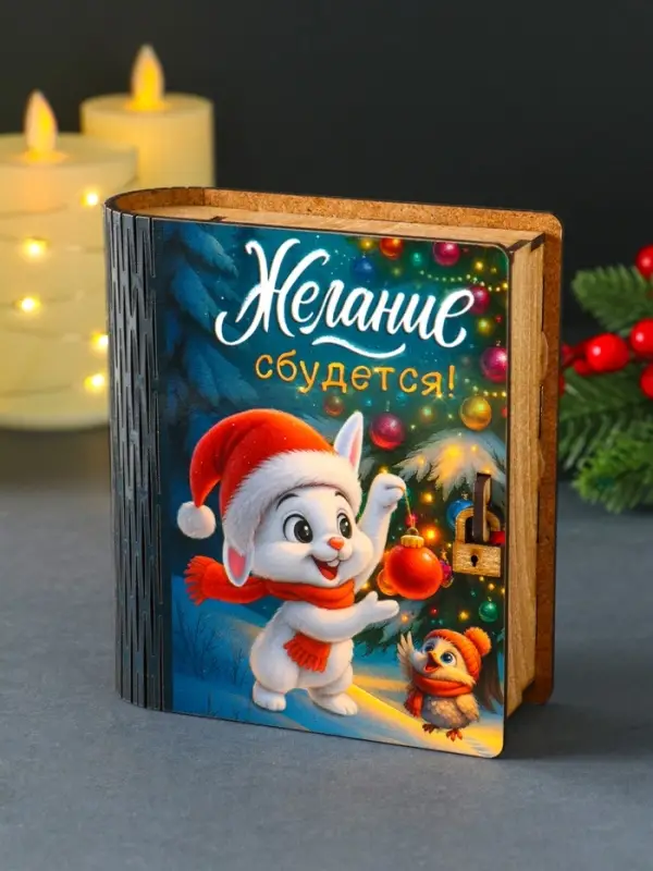 Новогодняя копилка-шкатулка "Желание сбудется" 14х12х5 см