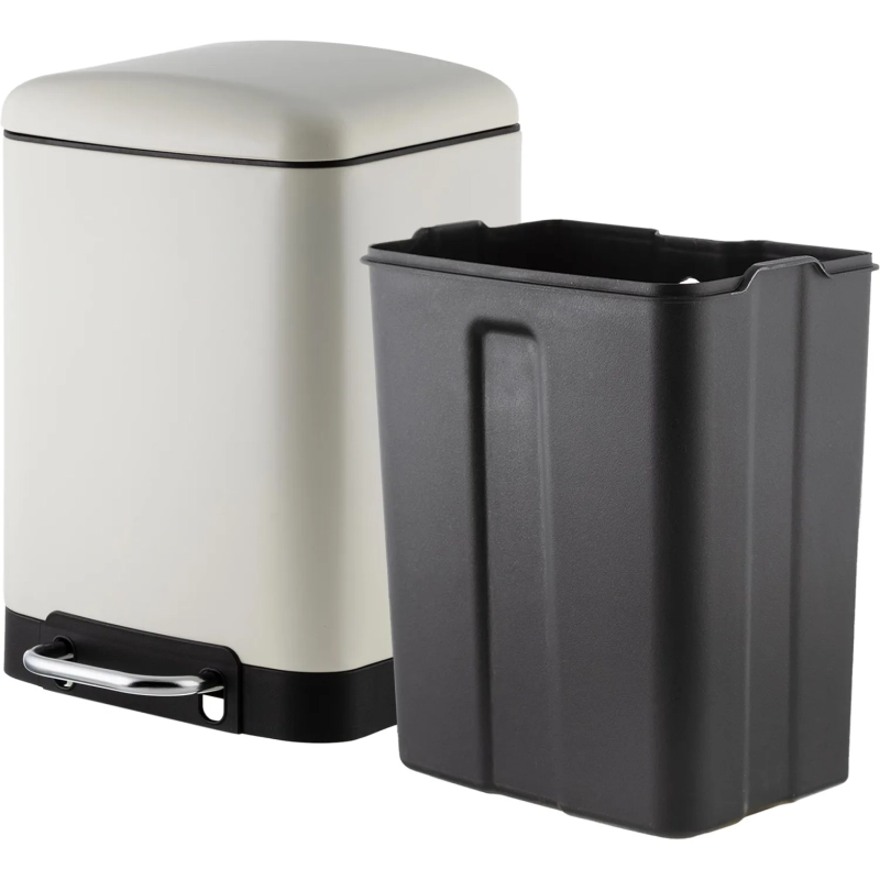 Ведро мусорное с педалью и доводчиком Luscan 6л,бежевое,прямоуг,металл