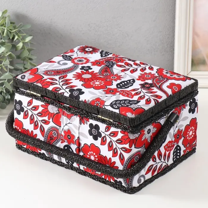 Шкатулка для рукоделия и шитья &laquo;Народный цветочный узор&raquo;, хранение ниток, иголок, мелочи, 19&times;26&times;14.5 см
