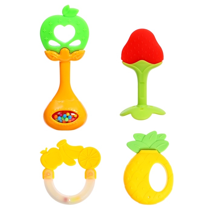 Набор погремушек с прорезывателем для зубов «Фруктики. Яблоко», 4 шт Набор погремушек с прорезывателем для зубов «Фруктики. Яблоко», 4 шт