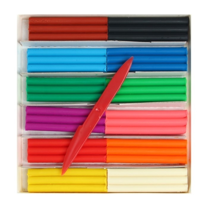 Пластилин мягкий (восковой), 12 цветов, 180 г,  Пластилин мягкий (восковой), 12 цветов, 180 г, "Кроха", со стеком
