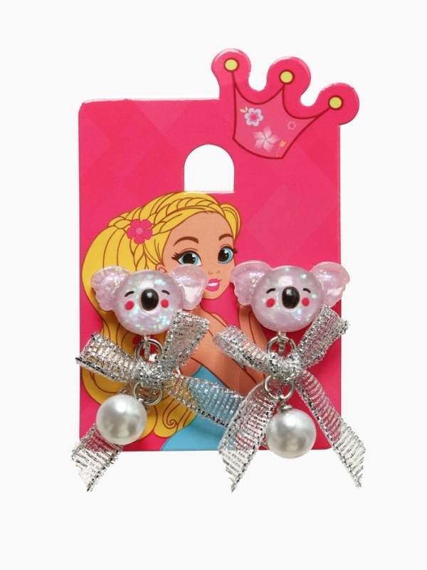 Серьги-клипсы детские  Серьги-клипсы детские "Выбражулька" коала с бантом и жемчужиной, цветные