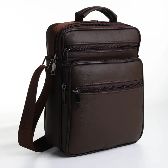 Сумка кросс-боди мужская на молнии, с ручкой, 3 наружных кармана, 19&times;8.5&times;25 см, коричневая