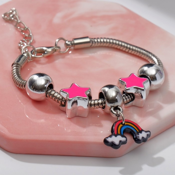 Браслет детский «Выбражулька» звёздочки, подвеска МИКС, цветной в серебре