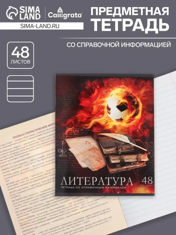 Тетрадь предметная 48 листов в линейку Calligrata, «Футбол. Литература», обложка мелованный картон Тетрадь предметная 48 листов в линейку Calligrata, «Футбол. Литература», обложка мелованный картон