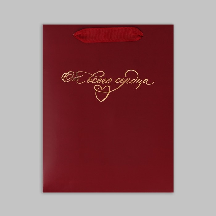 Пакет подарочный ламинированный вертикальный с тиснением, упаковка, «От всего сердца», MS 18 х 23 х 8 см