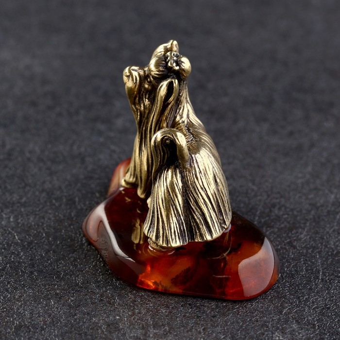 Сувенир "Йоркширкский терьер", латунь, янтарь