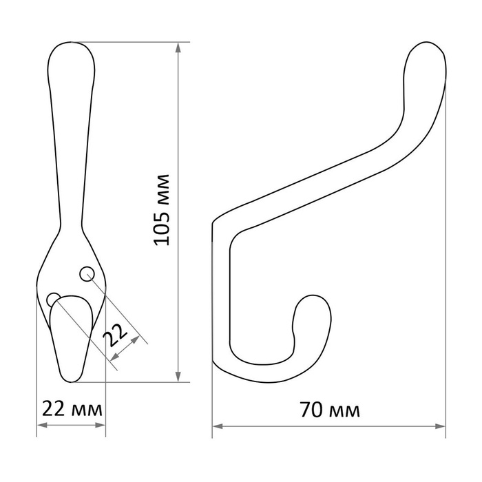 Крючок мебельный ТУНДРА TKD034, двухрожковый, золото/черный
