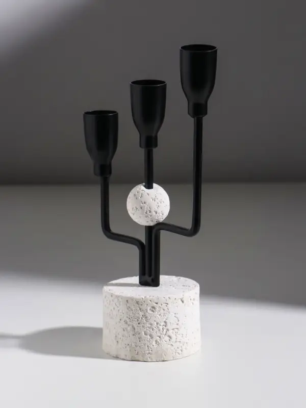 Подсвечник металл, бетон  Подсвечник металл, бетон "Трезубец" d=2 см чёрный 12х6,8х26,23 см