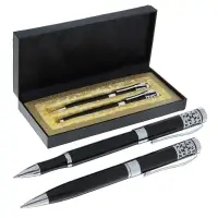 Набор подарочных ручек Calligrata &laquo;Гравюра&raquo;, 2 штуки (капиллярная и шариковая), в футляре кожзам, корпус чёрный