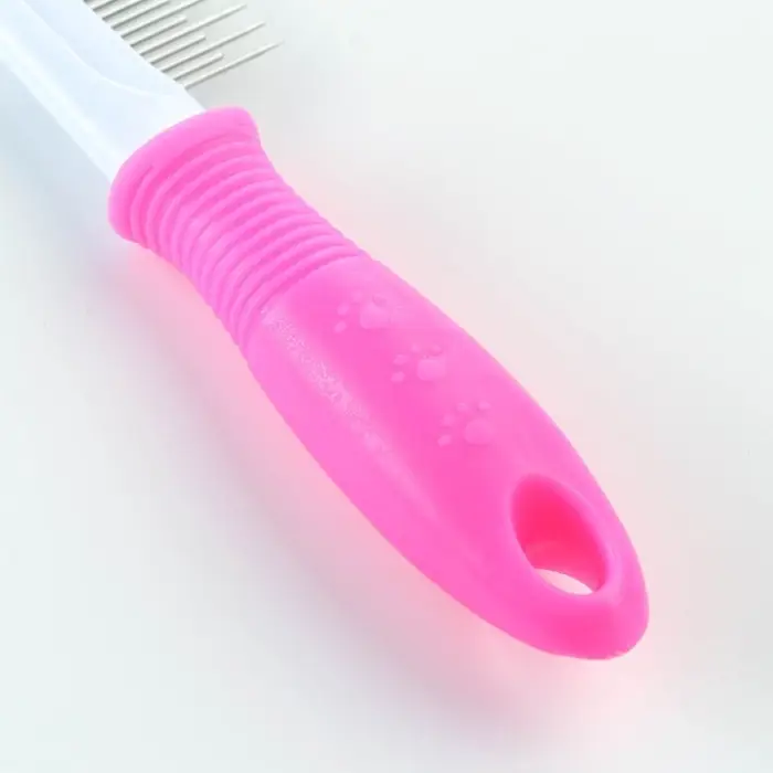 Расчёска для шерсти &laquo;Комфорт&raquo;, 21&times;4 см, с заострёнными зубьями разной длины, нескользящая ручка, розовая