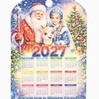 Доска разделочная сувенирная &laquo;Символ года. Календарь 2027&raquo;, 27.5&times;19.5&times;0.6 см, дерево, синяя