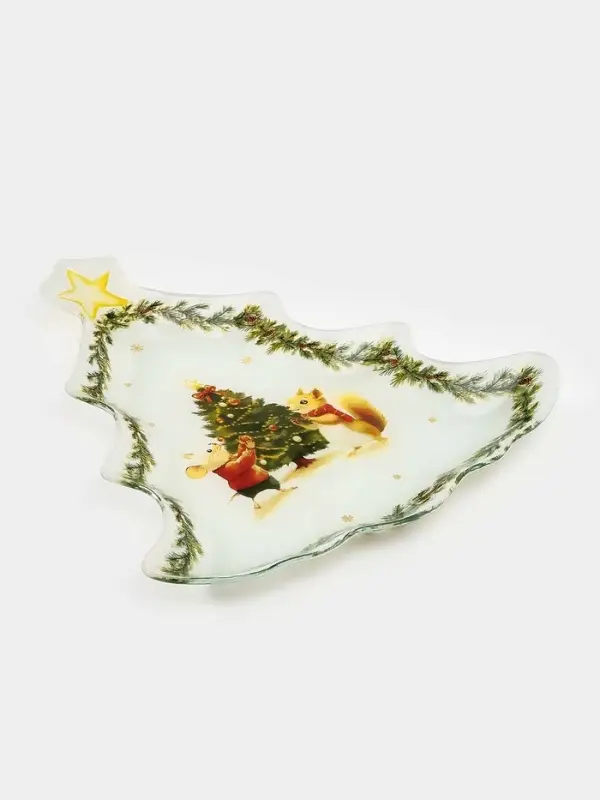 Блюдо сервировочное ёлочка Блюдо сервировочное ёлочка "Новогоднее зверята" 24,5х24,7х2 см