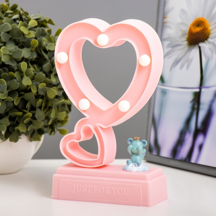 Ночник Ночник "Сердца" 5хLED 4000К 2хАА розовый 20х12х5,5см RISALUX