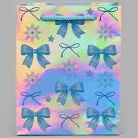 Пакет подарочный &laquo;С Новым годом&raquo;, бантики, голография, S, 12&times;15&times;5.5 см