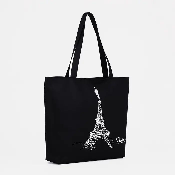 Сумка - шоппер &laquo;Париж&raquo;, на молнии, с подкладкой, 42&times;9&times;32 см, чёрная